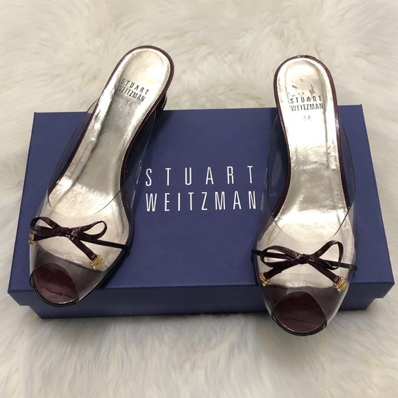 Stuart Weitzman Peep Toe Bow Wedge Heels - Size 36 - Picture 1 of 9